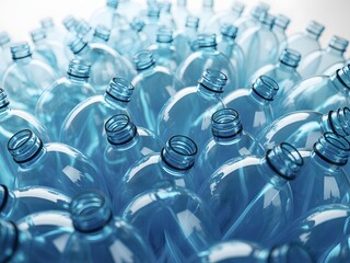 A sea of empty plastic water bottles in bright blue light