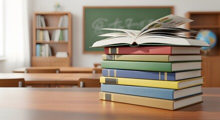 Stack of Books in Classroom
