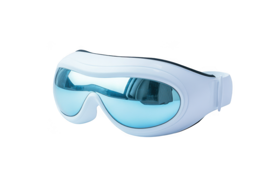 White light therapy glasses for eye care, blue light blocking goggles, sleep aid device, wellness and health, isolated on transparent background