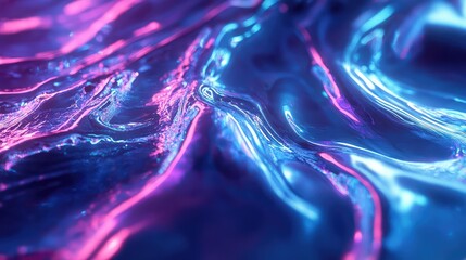 Abstract glowing liquid surface reflecting vibrant neon lights