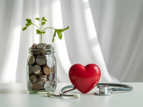 Financial growth and health symbolized by coins and heart