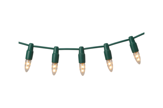 Segment of warm white LED Christmas lights string isolated on transparent background