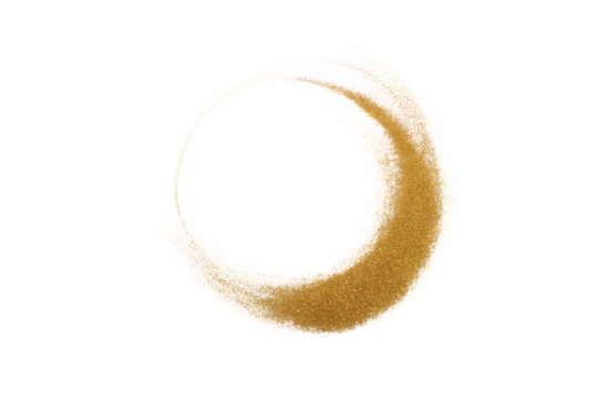 Fine scattering of microscopic gold glitter dust isolated on transparent background