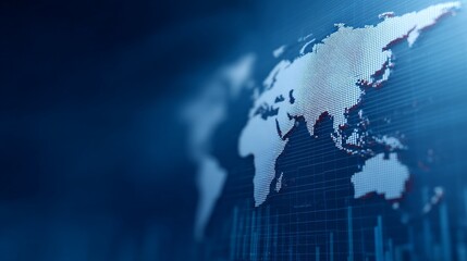 International Economic Policy Framework, Digital world map with data visualization elements.