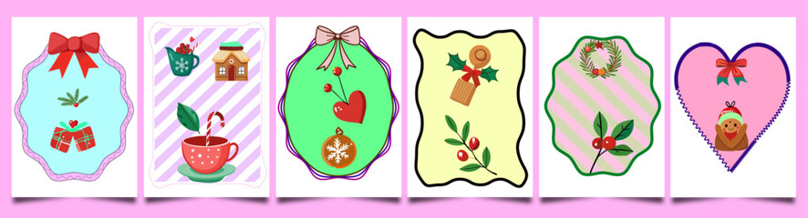 Holiday Christmas cards design elements set with Xmas atmosphere style. vector illustration. 