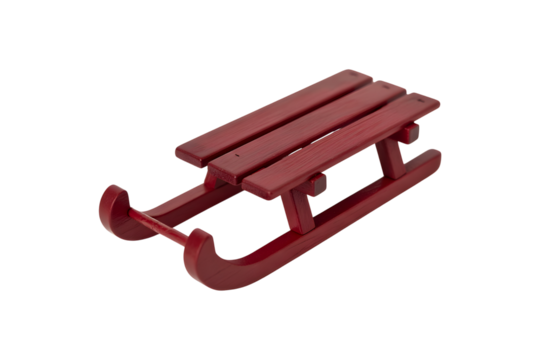 Miniature rustic wooden sled toy isolated on transparent background
