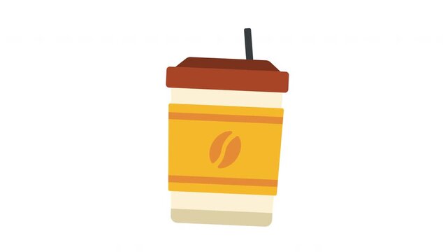 Stylized disposable coffee cup, brown lid, gold band with stiring animation