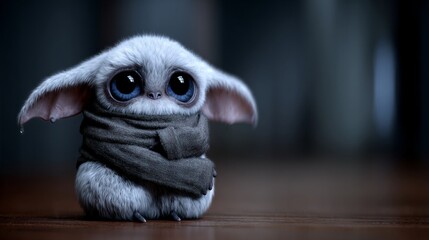 Obraz premium a cute, fluffy creature with large blue eyes wearing a scarf
