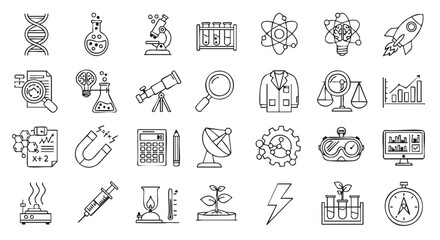 Science and laboratory equipment drawn outline set for education purposes