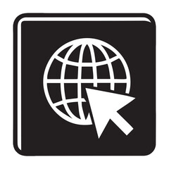 Global internet access icon with cursor pointing to world wide web globe symbol for digital connection and online navigation