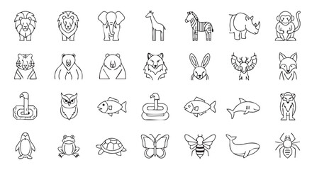 Set of stylized animal icons in black and white design vector