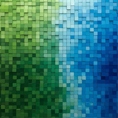 Fototapeta premium Abstract mosaic art piece featuring a gradient of green and blue square blocks.