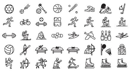 Sports and Recreation Icons Set Collection of various outdoor activities