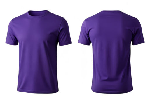 Front and back view of a purple t shirt isolated on transparent background