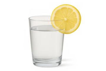 Glass of water with lemon slice refreshing, pure hydration and health for daily well-being on transparent background