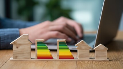 A Glowing, Digital Energy Efficiency Certificate Projected onto a Sustainable House.