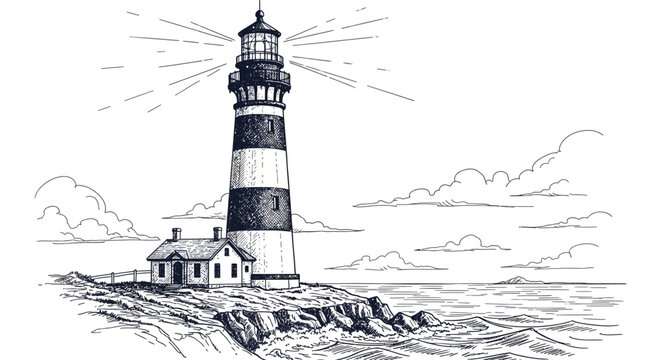 Hand-Drawn Lighthouse Sketch - Coastal Beacon Illustration