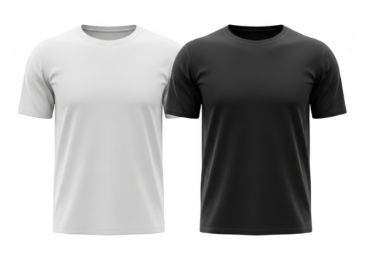 Two plain t shirts white and black isolated on transparent background