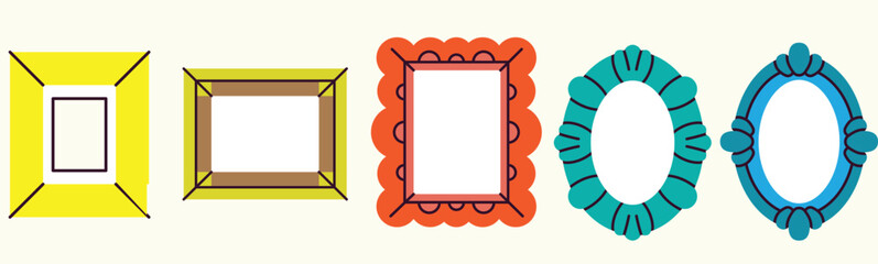 Retro Aesthetic Photo Frame Collection: Set of Bright Vintage Borders in Various Shapes for Scrapbooking, Wall Gallery, Polaroid Mock-up and Nostalgic Design