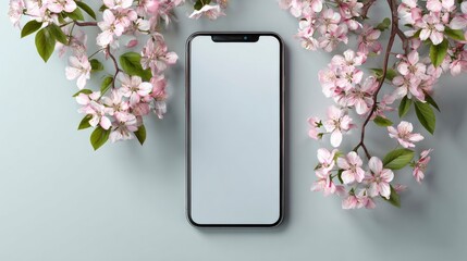 Modern Smartphone Mockup with Spring Blossoms