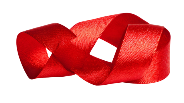 Red ribbon twisted into a knot isolated on transparent background