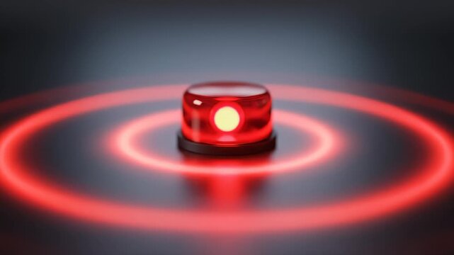 Red Warning Light Pulsating and Emitting Concentric Light Circles