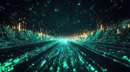 Flowing digital data stream visualizing big data analytics