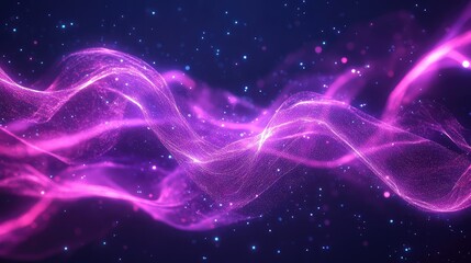 Glowing purple particle wave flowing on dark background