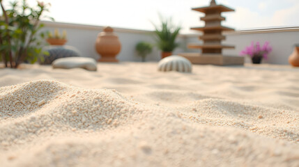 Close up sand zen garden background. Generation AI