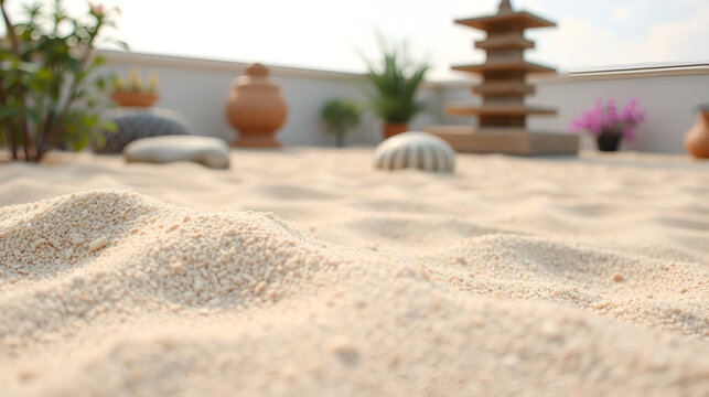 Close up sand zen garden background. Generation AI
