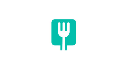 Modern Teal Square Fork Icon for Food Delivery App, Restaurant, Dining, Culinary Business Graphic Symbol