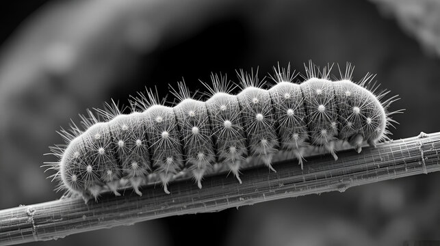 Electron microscope image showcasing a caterpillar of the vapourer moth species.