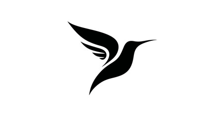 Obraz premium Graceful black hummingbird silhouette flying, minimal vector design for branding, nature, freedom, and elegance concepts.