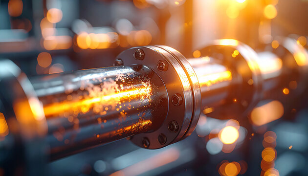 Industrial Spark: A close-up shot captures the intense detail of machinery in an industrial setting, with sparking light and dynamic mechanical elements. A visual symphony of power. 