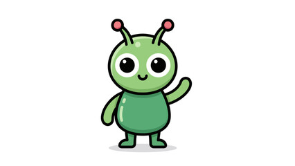 Obraz premium A cartoon green alien with antennae waves its right hand
