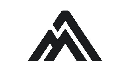 Minimalist geometric mountain peak graphic, abstract triangular upward symbol. Modern black and white design element for business.