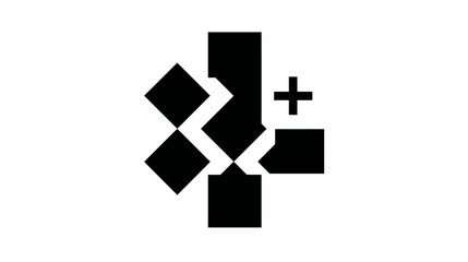 Modern abstract geometric symbol with a positive plus sign, representing data growth, connection, development, and technological integration.