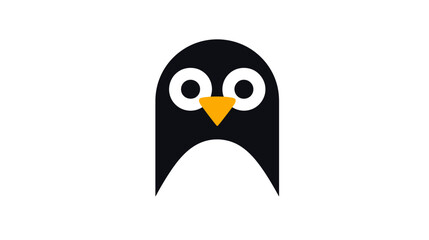 Minimalist flat design penguin illustration. Cute cartoon graphic of a black and white bird with an orange beak, simple style.