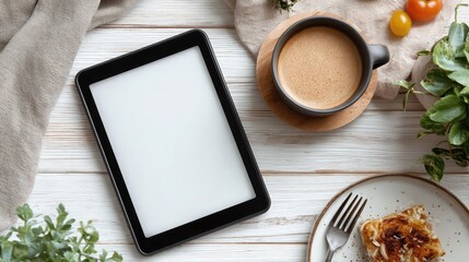 Ebook reader coffee breakfast morning lifestyle concept