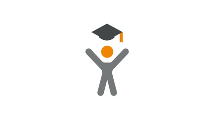 Stylized figure celebrating graduation success with a mortarboard cap. Educational achievement, student learning, and academic goals icon.