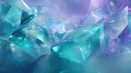 Crystalline gradients of icy teal and soft lavender spread across angular textures resembling faceted glass shimmer with precision