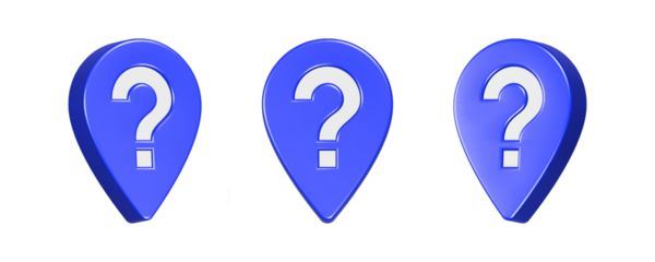 question mark in blue pin location 3d rendering icon