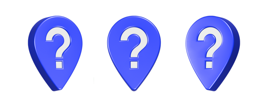 question mark in blue pin location 3d rendering icon