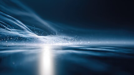 Blue glowing particles flowing digital background data stream