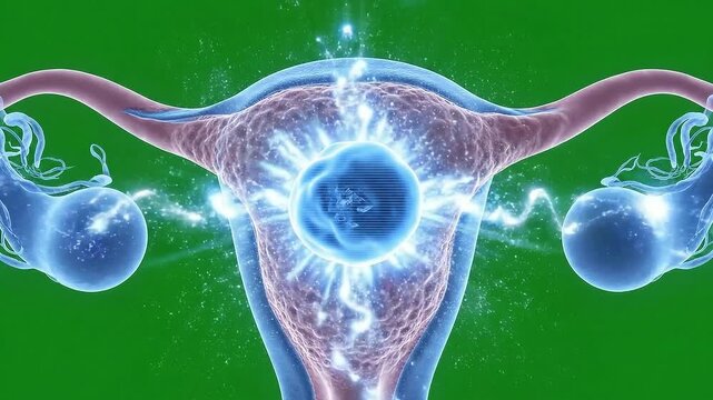 Medical Illustration of Early Human Embryo Development Inside Uterus Isolated on Chroma Key Green Background for VFX Compositing