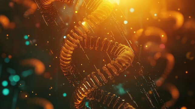 Golden sparkling dna helix representing science and genetics - Powered by Adobe