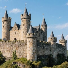 Medieval Castle Detailed turrets and stone walls