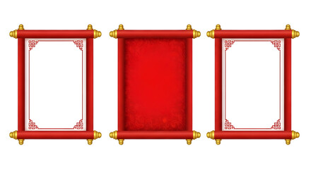 Red Chinese Scrolls with Decorative Borders on Black Background image graphic isolated on a transparent background