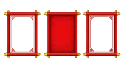 Red Chinese Scrolls with Decorative Borders on Black Background image graphic isolated on a transparent background