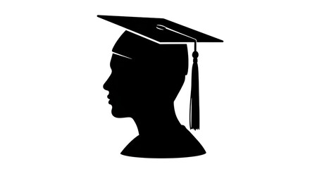 Silhouette Profile of Graduation Cap and Head Outline White on Black graphic design isolated on a transparent background
